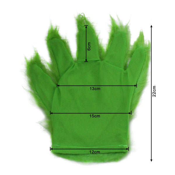 Furry green glove measurements, about 22 cm long