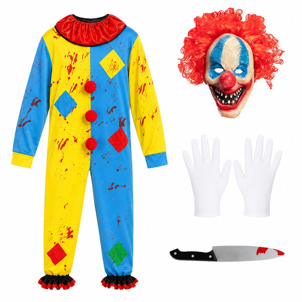 Clown mask worn with jumpsuit