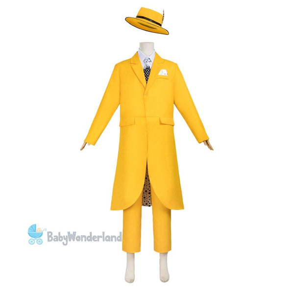 Adult Men The Mask Jim Carrey Yellow Suit Mask Cosplay Costume Halloween Party