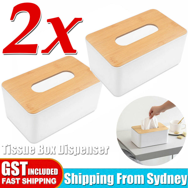 2x Tissue Box Dispenser Paper Storage Holder Napkin Case Organizer Wooden Cover