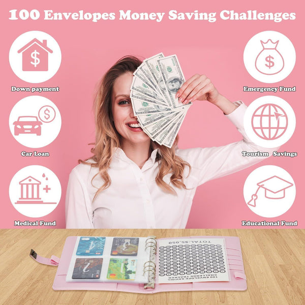 100 Days-Envelope Saving Money Book Budget Savings Challenge Binder with Lock