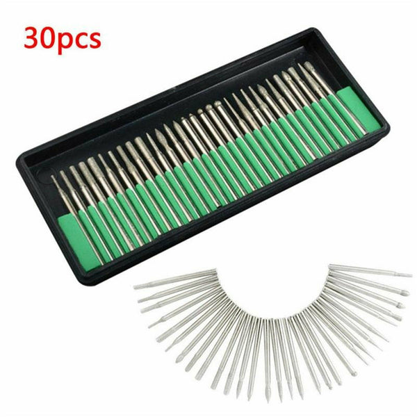 30PCS Diamond Burr Bits Drill Kit For Art Engraving Carving Rotary Tool AU STOCK