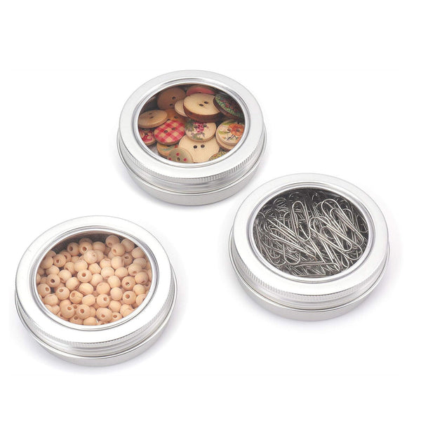 2 Ounce Metal Tin Cans Round Empty Containers with Clear Top Storage Box