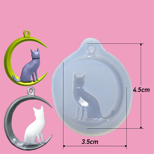 Moon Cat Silicone Pendant Mold Jewellry Making Resin Mould Epoxy Casting Craft A
