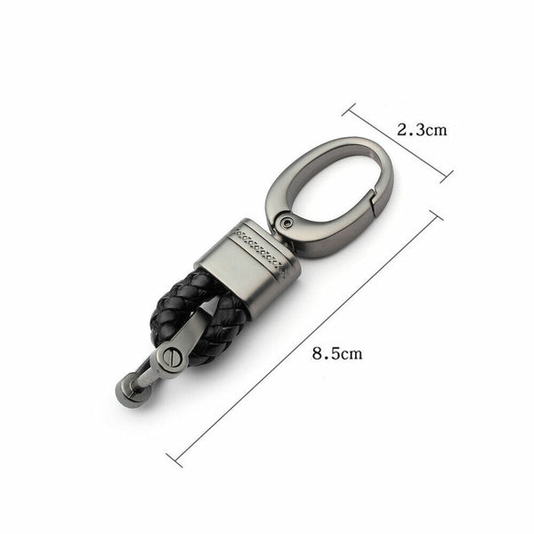 Hand-Woven Keychain Leather Car Keyring Black Gift Ring Keyfob Key Chain Metal