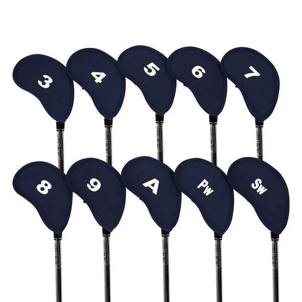10 PCS Golf Head Cover Club Iron Putter Head Protector Neoprene Covers Set Black