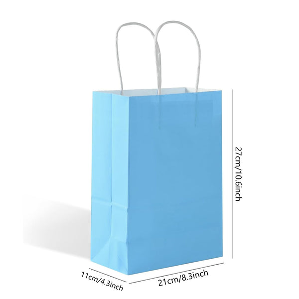 100PCS Sky Blue Kraft Paper Bags with Handles – Gift & Shopping Carry Bags