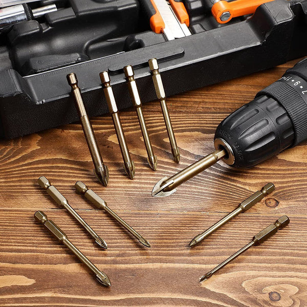 5PCS Titanium Ceramic Tile Glass Drill Bit Tungsten Carbide Cross Spear Head New