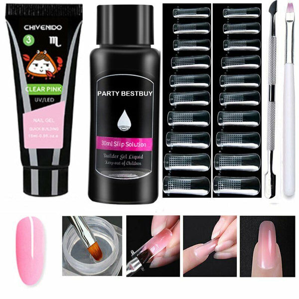 Poly UV Gel Nail Builder Extension Kit, Polygel Tube Nail Art File Color Tube