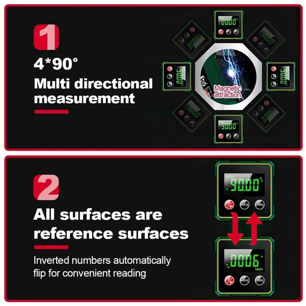 4-Side Magnetic Angle Finder Digital Level Protractor Inclinometer Gauge Meter