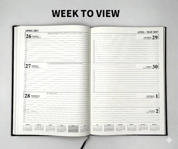 2027 A4 Week To ViewBlack Hard Cover Office Planner Calendar Journal AU