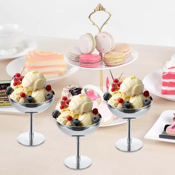 2PCS Stainless Steel Ice Cream Bowls Dessert Cups 300ml Serving Cups Silver