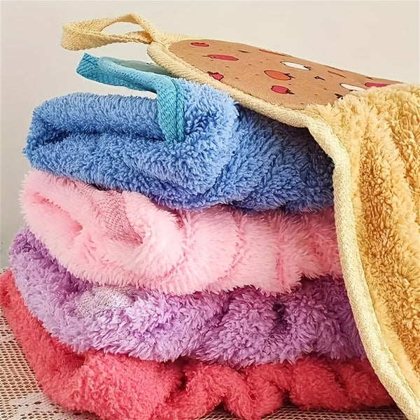 Coral Fleece Hand Towels Flower Kitchen Bath Hanging Water Absorbent Soft Wipe