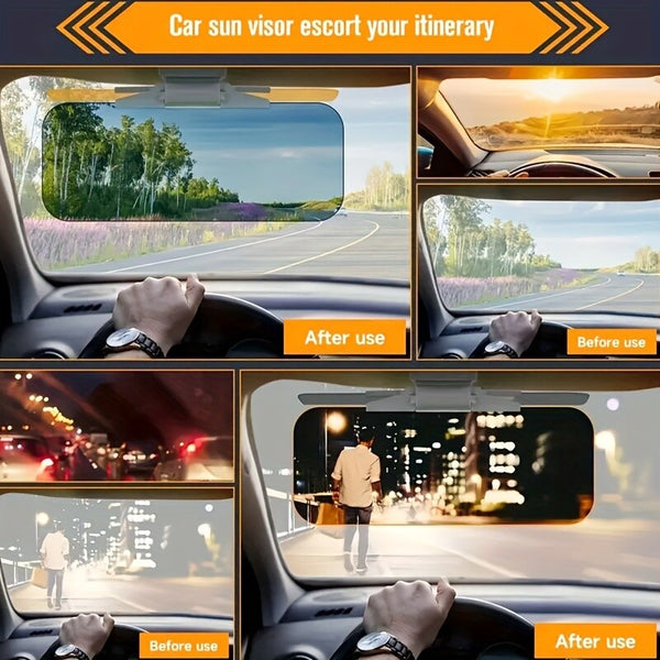 2-in-1 Car Anti-Glare Visor Day Night Driving Sun Shade Universal Clip-On Visor