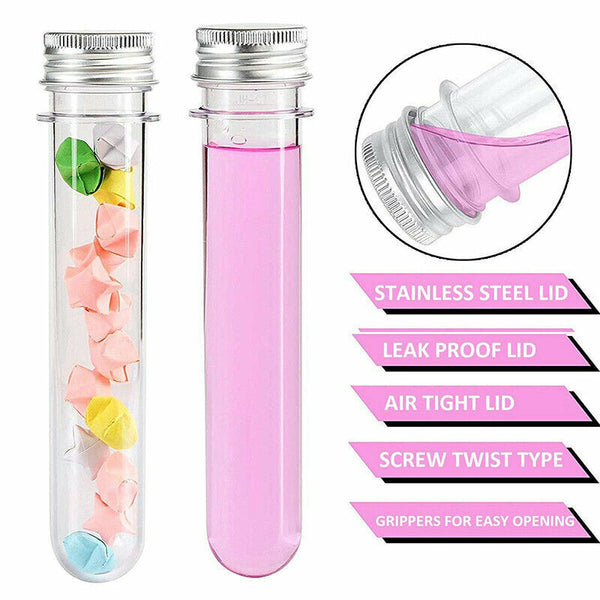 50PCS 45ML Plastic Lab Test Tubes Metal Cap Screw Lid Round Bottom Wedding Party