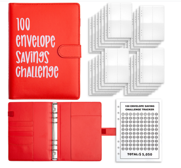 2PCS 100 Envelope Challenge Binder Budget Binder Savings Challenge Planner Book