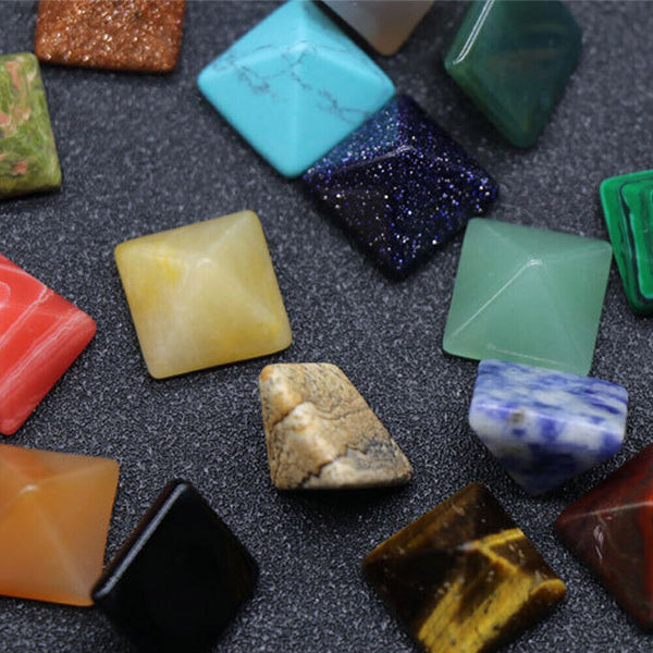 14Pcs Natural Chakra Pyramid Quartz Stone Set Reiki Generator Healing Gemstones