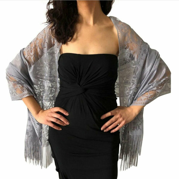 Women Soft Pashmina Scarf Lace Silk Feel Shawl Long Winter Neck Wrap