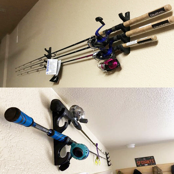 Wall Mount Fishing Rod Holder Horizontal 8-Rod Black Fishing Rod Storage Rack 4x