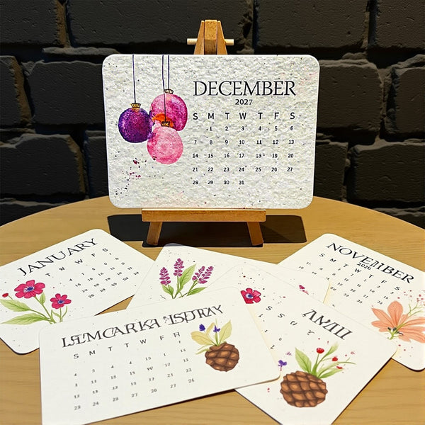 Plantable seed paper calendar cards for January, April and November