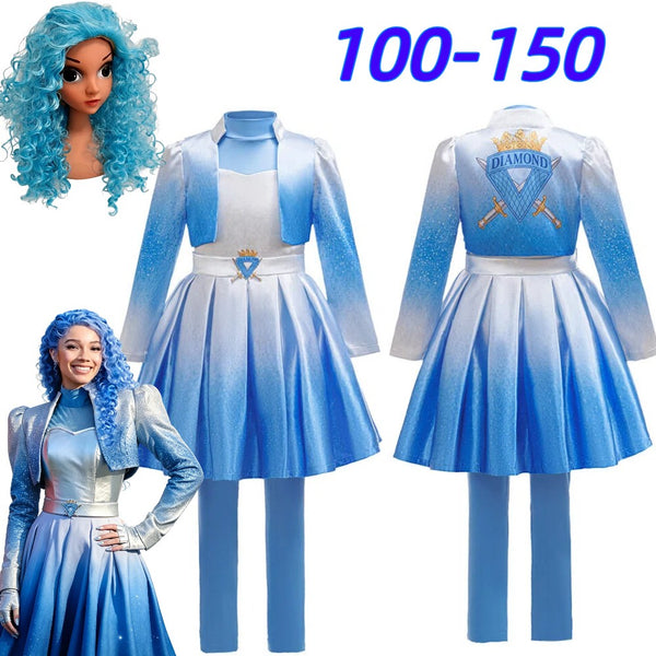 Descendants Chloe Charming costume blue and white outfit with teal wig and full set
