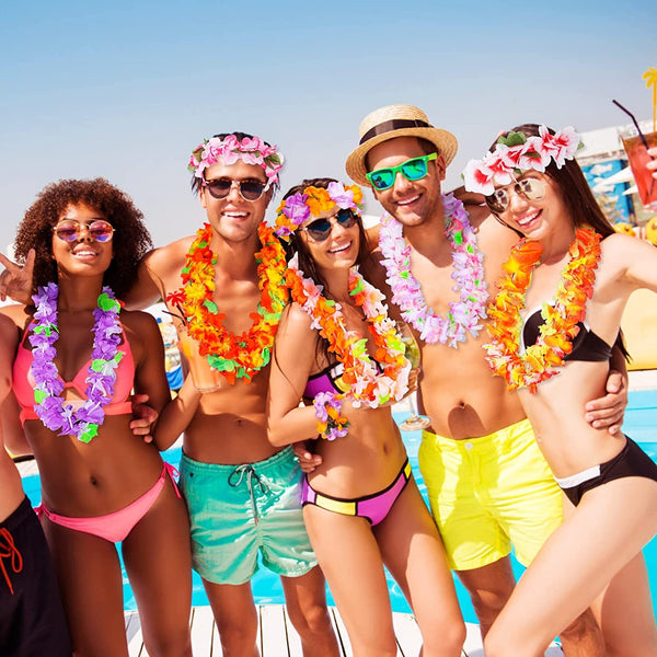 50pcs Hawaiian Flower Garland Lei | Colorful Party Necklace Luau Decoration