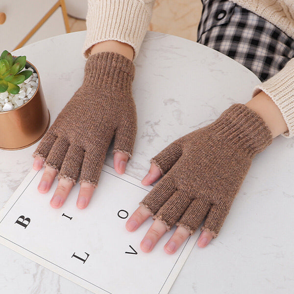 Winter warm fingerless knit gloves for mobile phone touchscreen use elastic AU