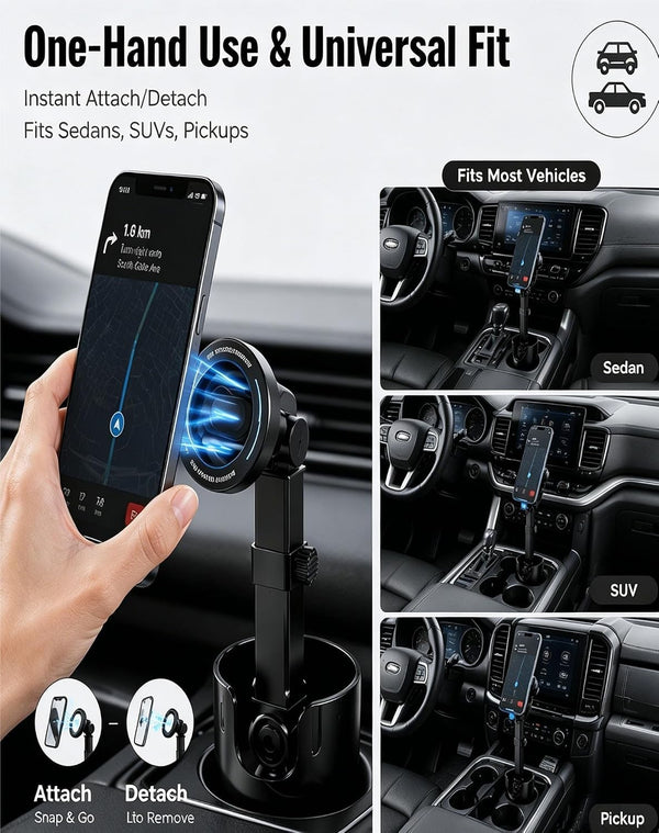 Car Cup Holder Phone Mount - 2 in 1 Adjustable Universal Cradle & Drink Holder Stand