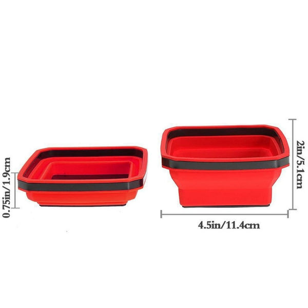 Magnetic parts tray folded flat for storage