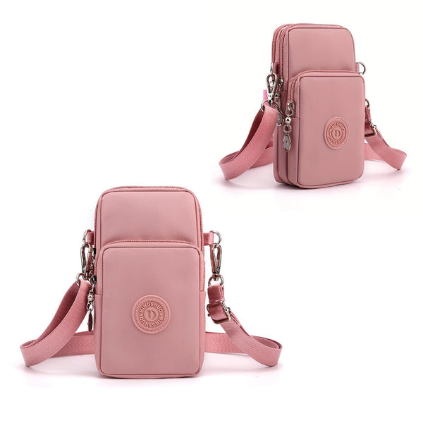 Women Pink Crossbody Phone Bag Nylon Shoulder Purse Coin Storage Pouch