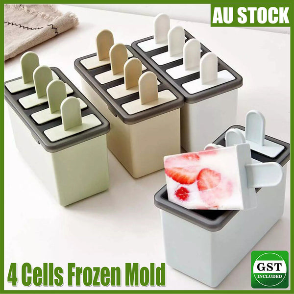 3PCS 4 Cells Block Moulds Ice Cream Mold Icy Pole Jelly Pop Popsicle Maker Mould