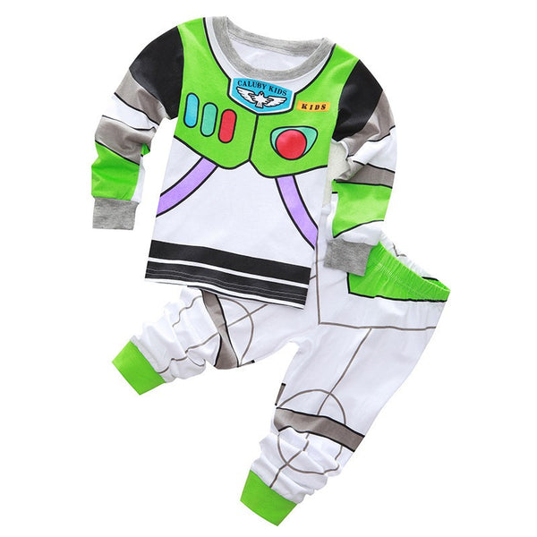 Buzz Lightyear kids pyjama set flat lay, space ranger print