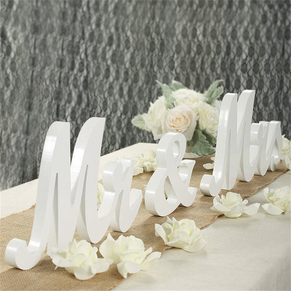 Mr & Mrs Wooden Wedding Sign White | Romantic Reception Table Decoration