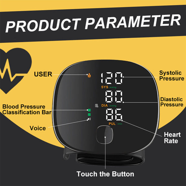 Automatic LCD Wrist High Blood Pressure Monitor Digital Heart Rate Gauge New