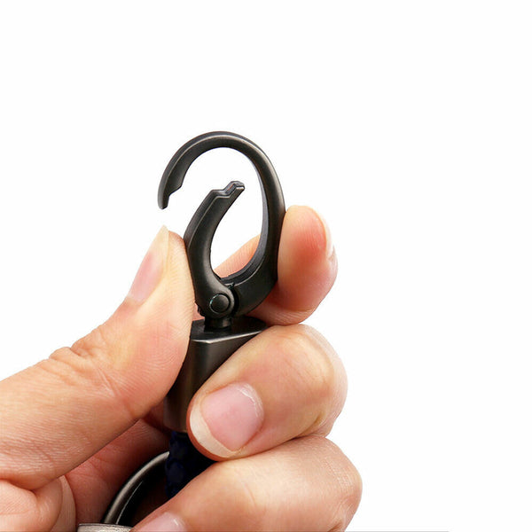 Hand-Woven Keychain Leather Car Keyring Black Gift Ring Keyfob Key Chain Metal