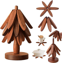 Wooden Trivet Set – Christmas Tree Trivets for Hot Dishes, Walnut or Natural