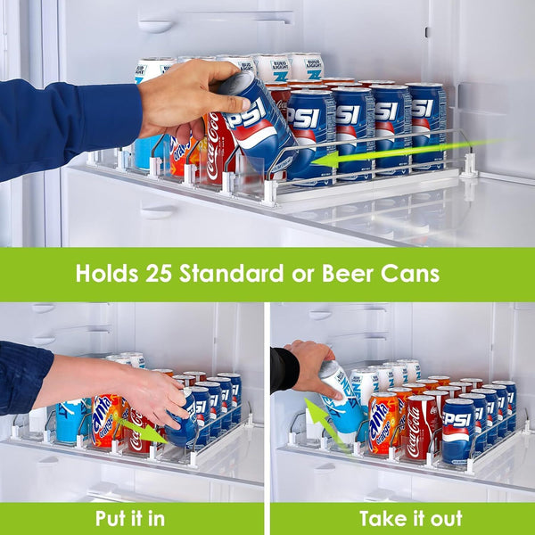 Beverage Pusher Shelf Adjustable Width Soda Can Bottle Pusher for Kitchen Fridge
