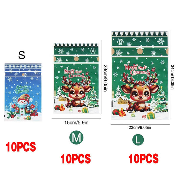 Mixed size pack BF: 10 small Snowman, 10 medium Reindeer and 10 large Reindeer Christmas gift bags