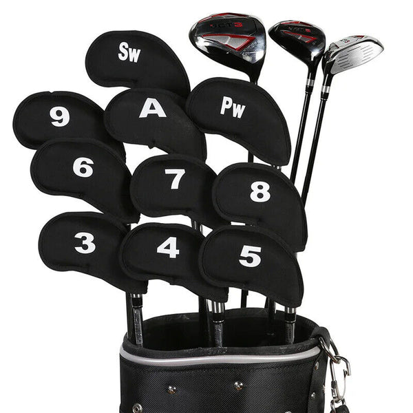 10 PCS Golf Head Cover Club Iron Putter Head Protector Neoprene Covers Set Black