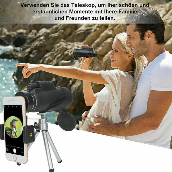 HD Portable Monocular Telescope Travel Low Light Vision with Phone Clip Tripod