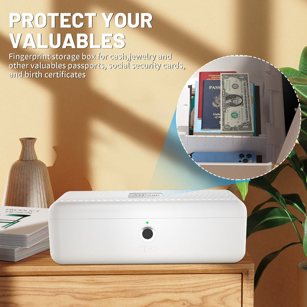 Biometric Fingerprint Storage Box Cash Jewelry Phone Security Lock Safe Portable