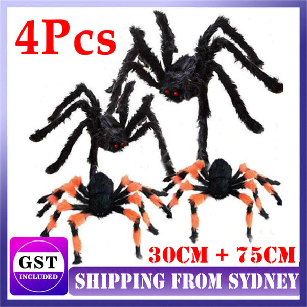 4Pcs Giant Spider Halloween Decoration Haunted House Prop Indoor Outdoor Party A