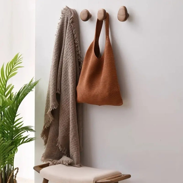 8pcs Walnut Wooden Wall Hooks | Modern Coat Hat Rack Hooks for Home Decor