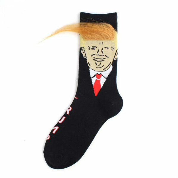 1 Pair with 3D Fake Hair Style President Donald Trump Soft Crew Socks Novelty