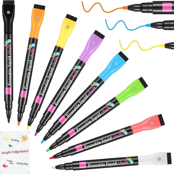 8x Liquid Chalk Marker Pens LED Writing Board Glass Window Pen Nib Fluorescent