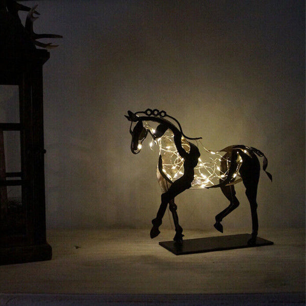 3D Metal Standing Horse Sculpture LED Lighting Statue Home Decor Ornament Gifts