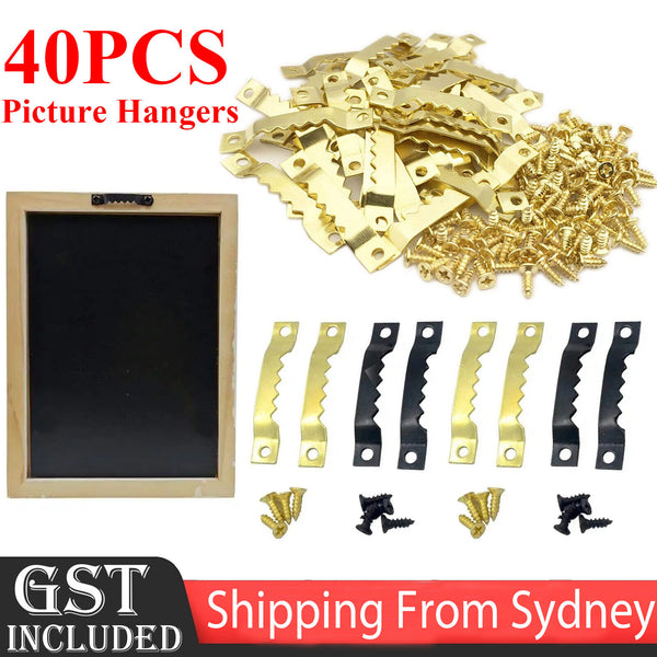 40PCS Sawtooth Picture Frame Hangers Oil Hanging Wall Hooks + Screws Black AUS