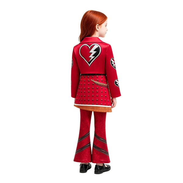 Girl wearing Descendants Red costume back view with heart emblem