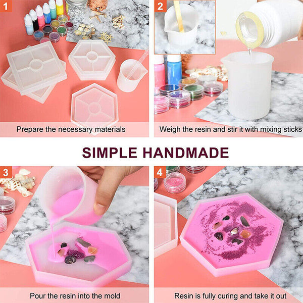 3x Coaster Resin Casting Mold Silicone Jewelry Agate Making DIY Mould Tool Craft