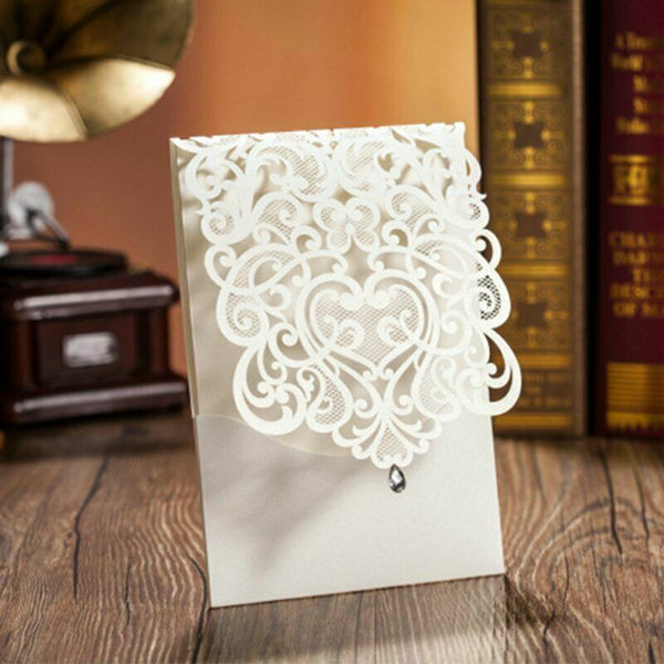 10pcs Laser Cut Wedding Invitations Pearl Card Pocket Envelope Invites 25 Style